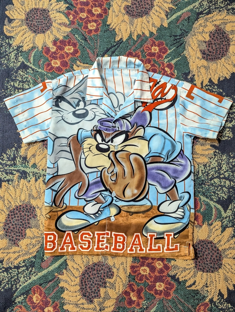Taz Looney Tunes All Over Print Baseball Button Shirt